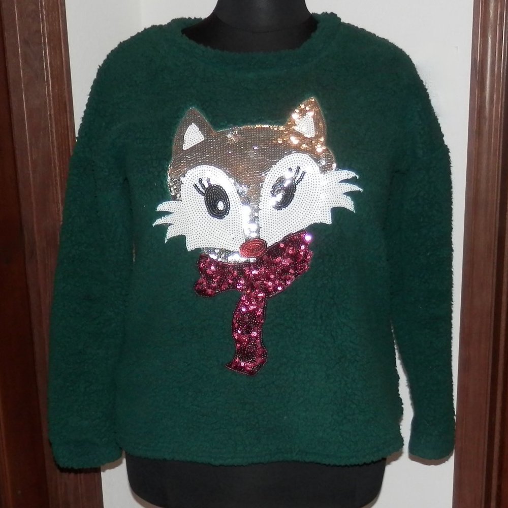 TIME AND TRU GREEN LONG  SLEEVE PULL OVER SWEATER * SIZE LARGE (12-14) *